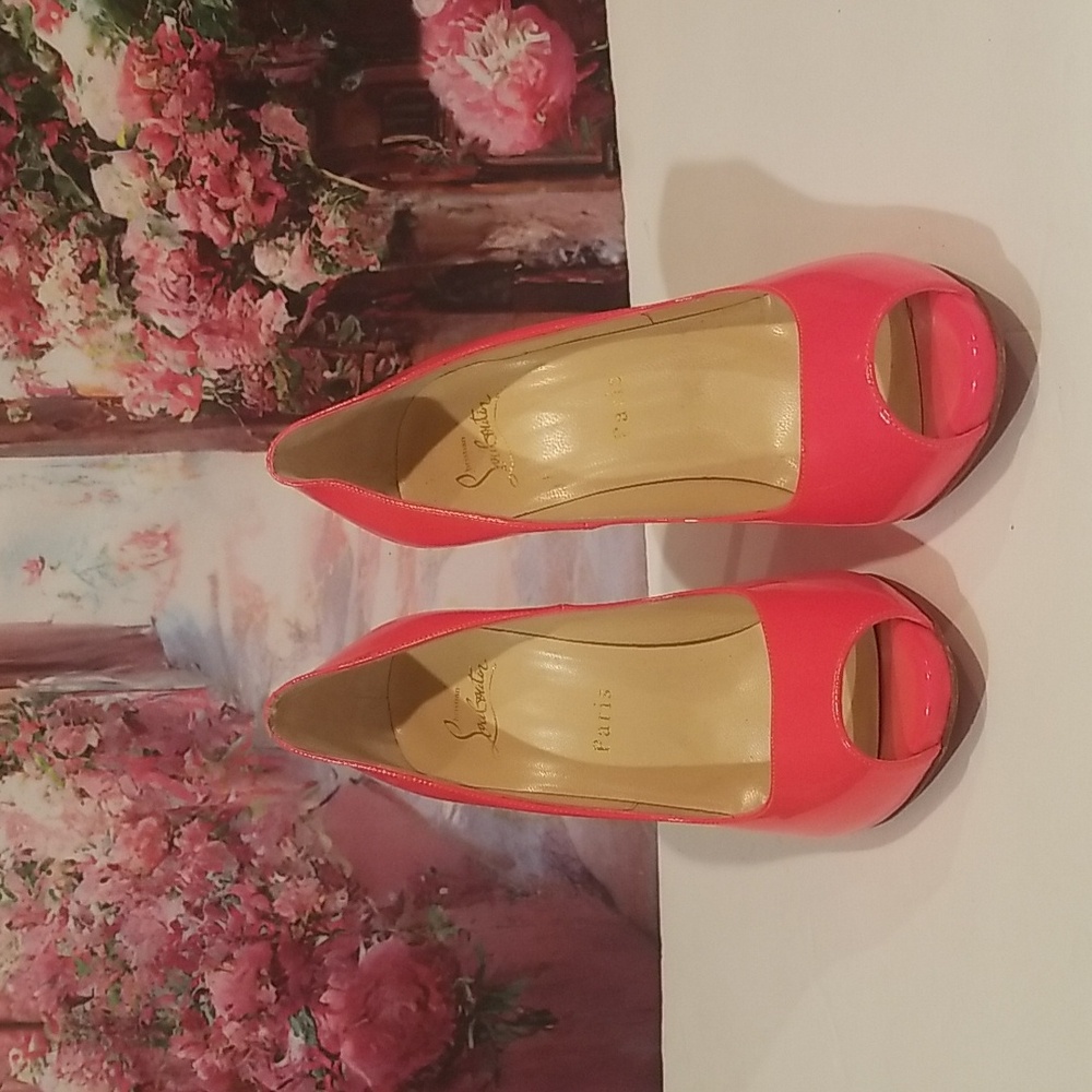 Christian Louboutin peep toe neon pink sexy heels - Picture 7 of 16